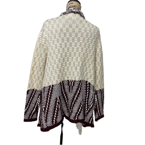 UMGEE Fringed Boho Aztec Cardigan Burgundy and Cream Size XL - Picture 9 of 11